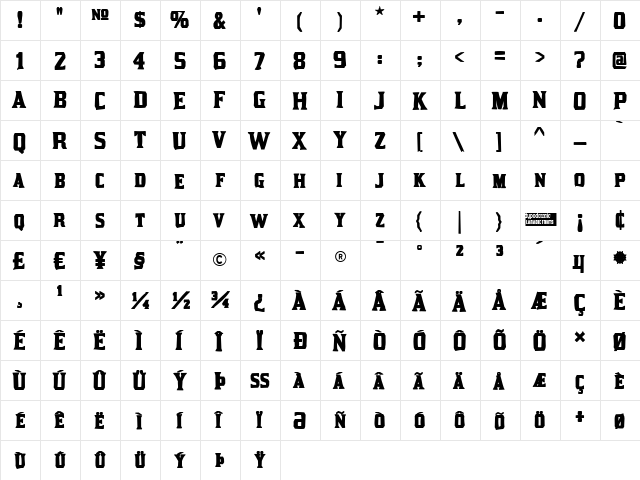 Kirsty Ink Regular  glyph index