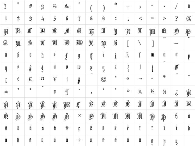 Church Text 'Shaded' Regular  glyph index