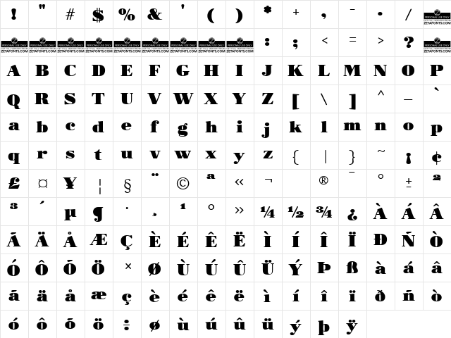 Morbodoni Regular  glyph index