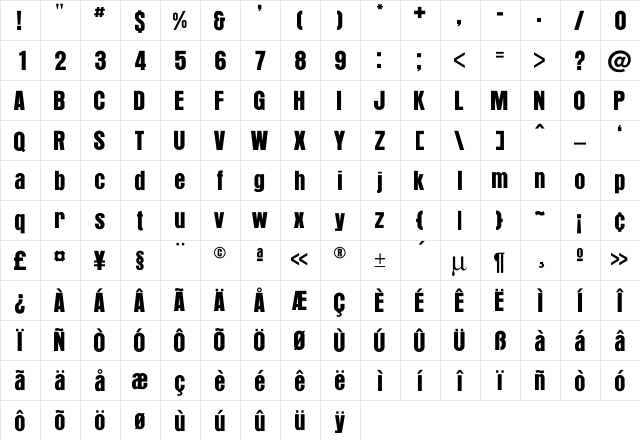 Aurora Regular  glyph index