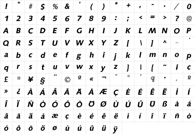 Isaxony DemiBold  glyph index