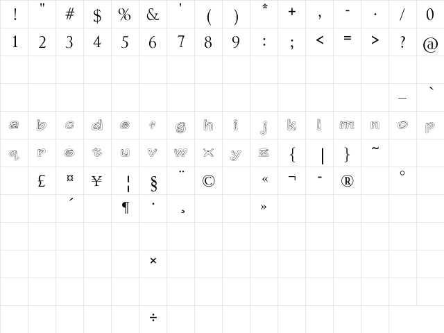 Gerbera Personal Use Only Regular  glyph index