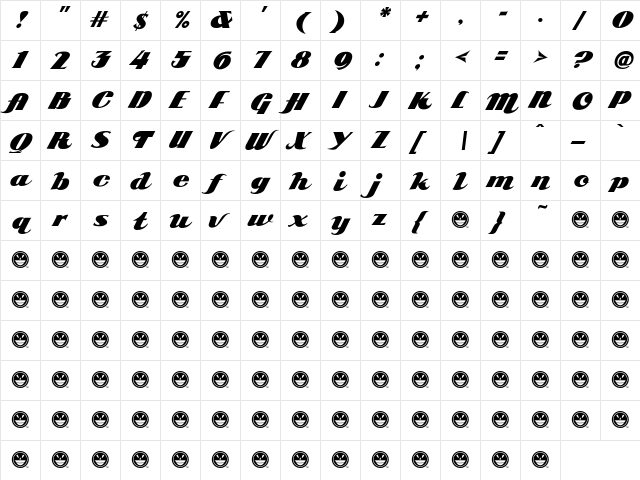 ARB 85 Poster Script JAN-39 Regular  glyph index