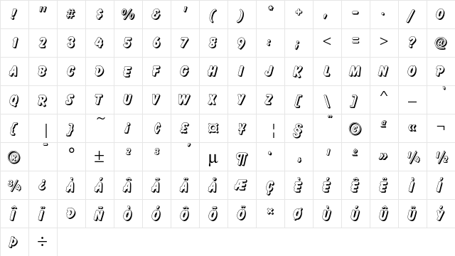 BalloonEF DropShadow  glyph index