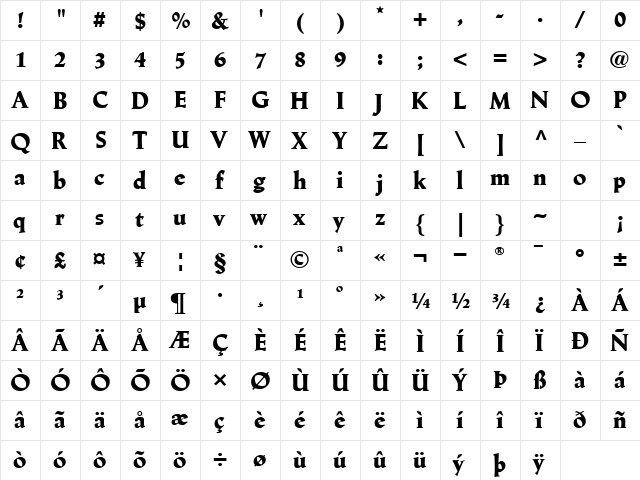 LinotypeTrajanus Black  glyph index