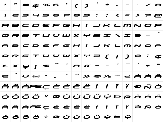 Omni Boy Expanded Italic Expanded Italic  glyph index