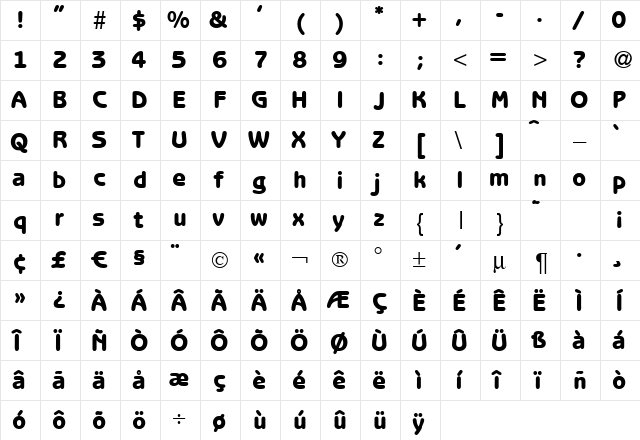 B691-Sans-Heavy Regular  glyph index