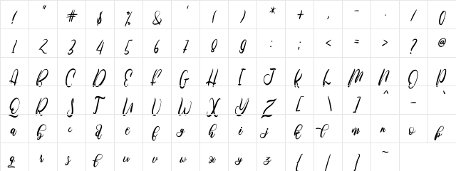 Febrina Regular  glyph index