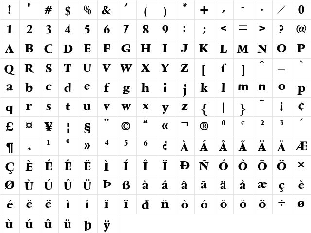 Ventura-Bold Regular  glyph index