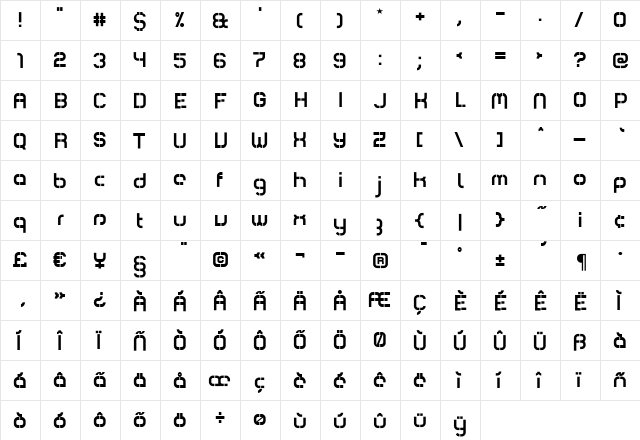 Comsat Regular  glyph index