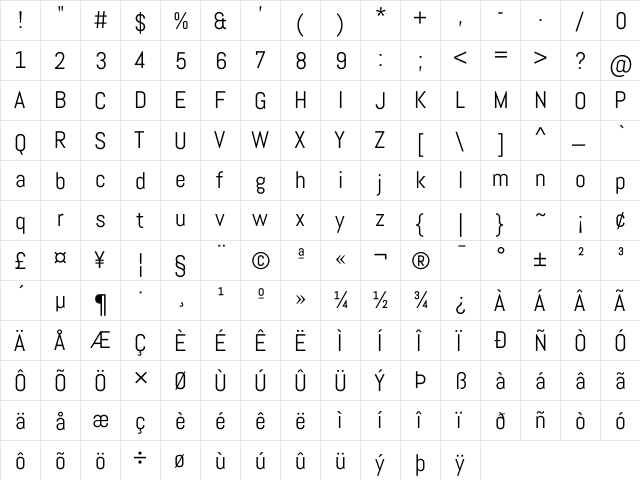 Abel Regular  glyph index