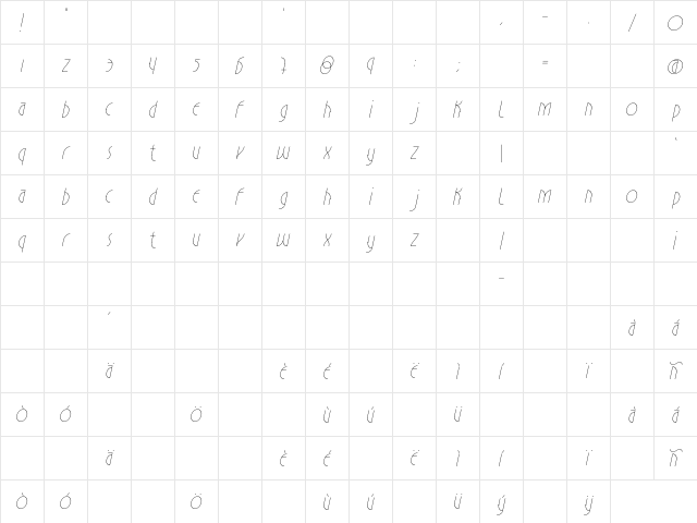 Estilistica Italic  glyph index
