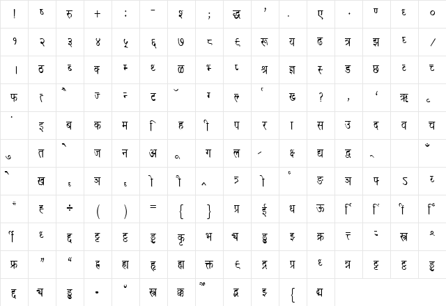 DEV021 Normal  glyph index