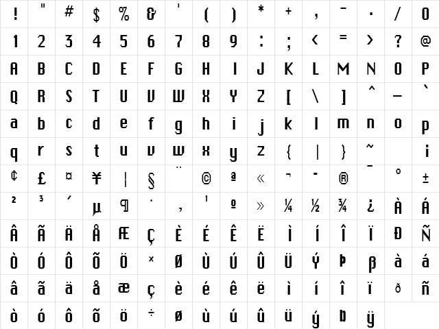 Ambush-Condensed Normal  glyph index