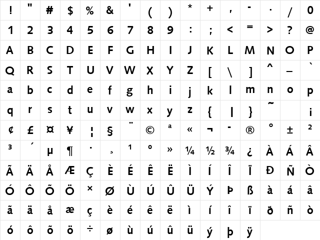 SyntaxDMed Regular  glyph index