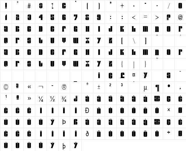 Glaze-Condensed Normal  glyph index