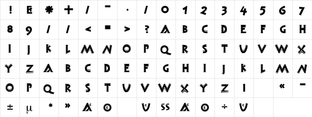 Monument Regular  glyph index