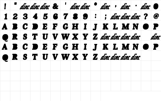 BlackDot Regular  glyph index