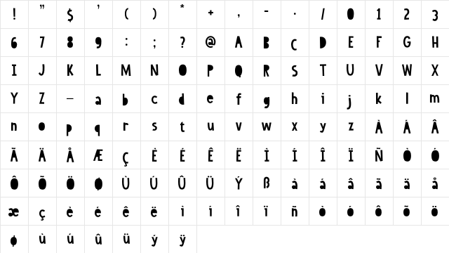 Sweet Lemon DEMO Regular  glyph index