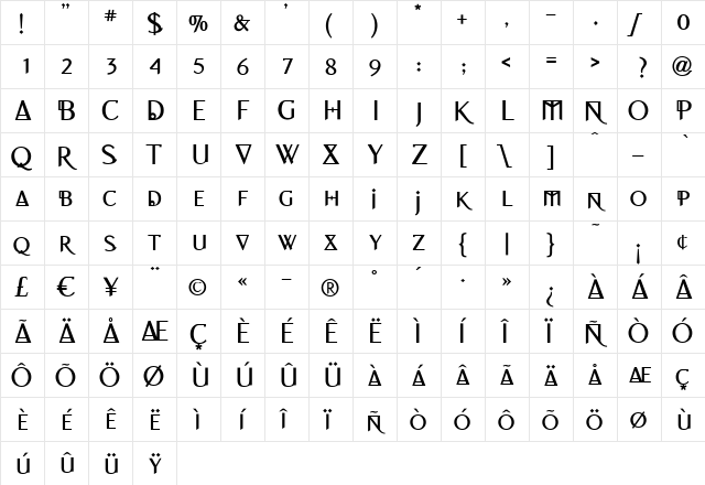 REQUIEM Regular  glyph index