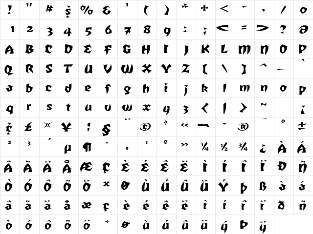 RemusExtended Regular  glyph index