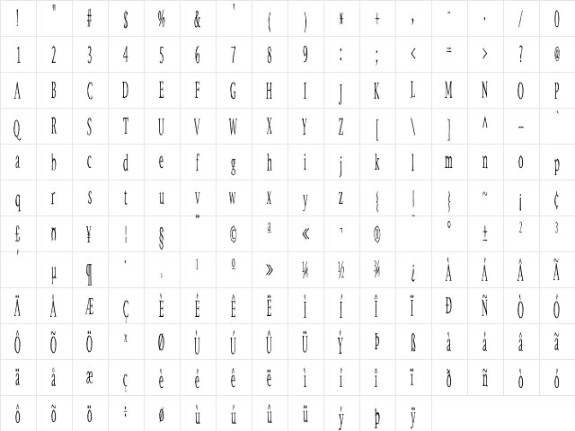 C Regular  glyph index