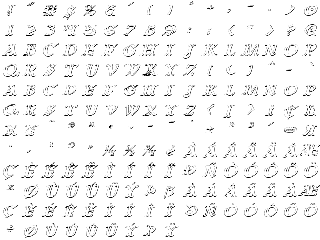 Wars of Asgard 3D Italic Italic  glyph index