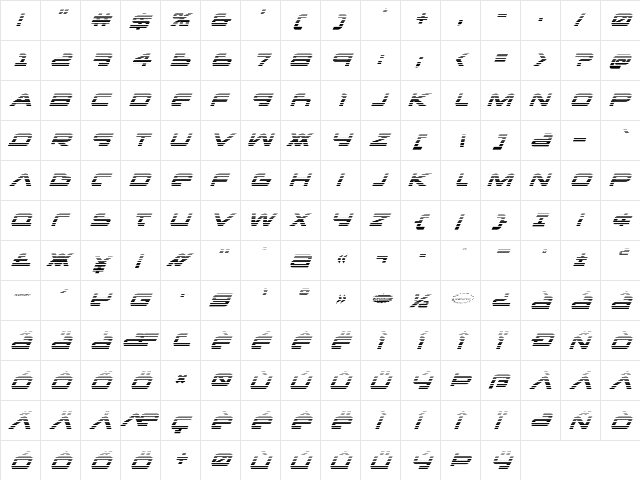 New Mars Scanlines Italic Italic  glyph index