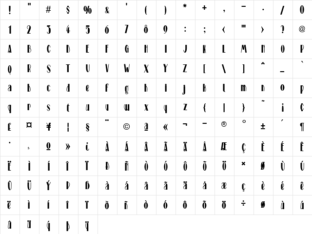 Stage Regular  glyph index