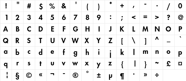 FavoritHeavyC Regular  glyph index
