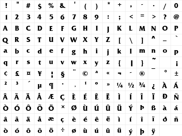 FrodiT Bold  glyph index