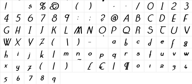 Claritty_BoldItalic Normal  glyph index