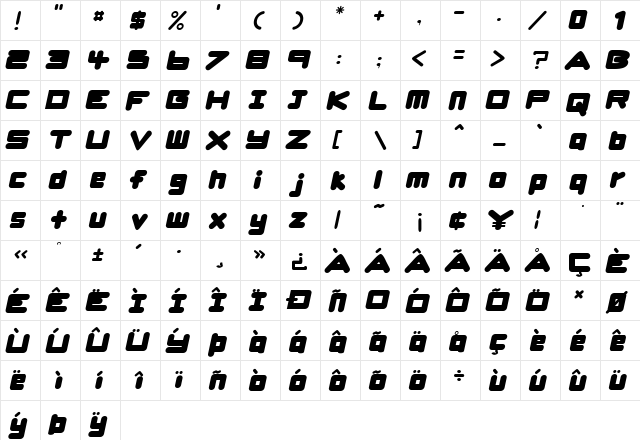 UrsaBrushSans Regular  glyph index
