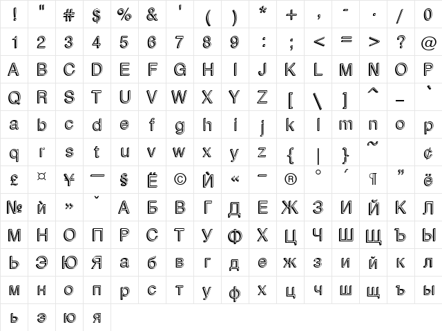 HebarRelief Normal  glyph index
