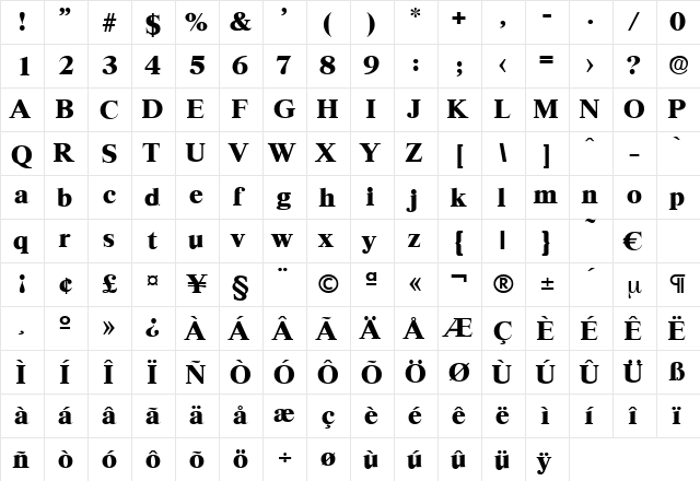 Riccione-Bold Regular  glyph index