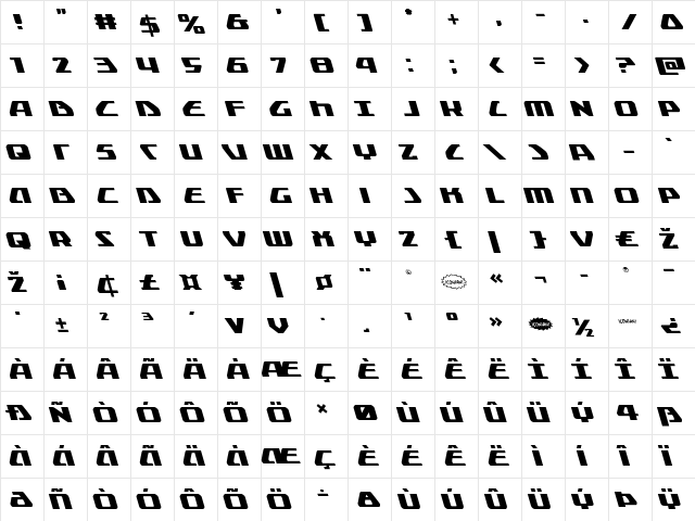Global Dynamics Leftalic Italic  glyph index