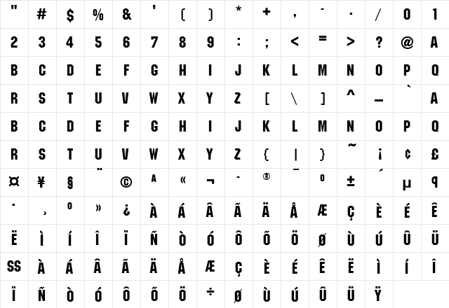 MachineITC Medium  glyph index