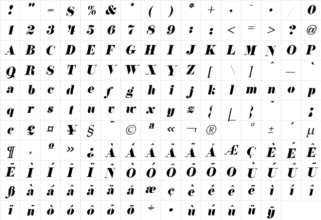 Floral Italic  glyph index