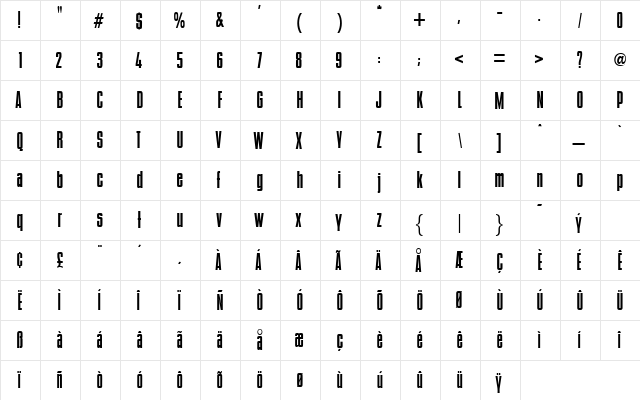 Bradshaw Bold  glyph index