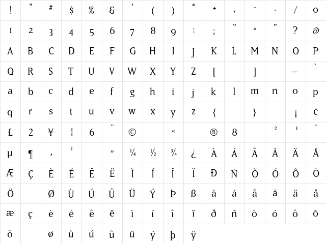 MatrixBook Regular  glyph index