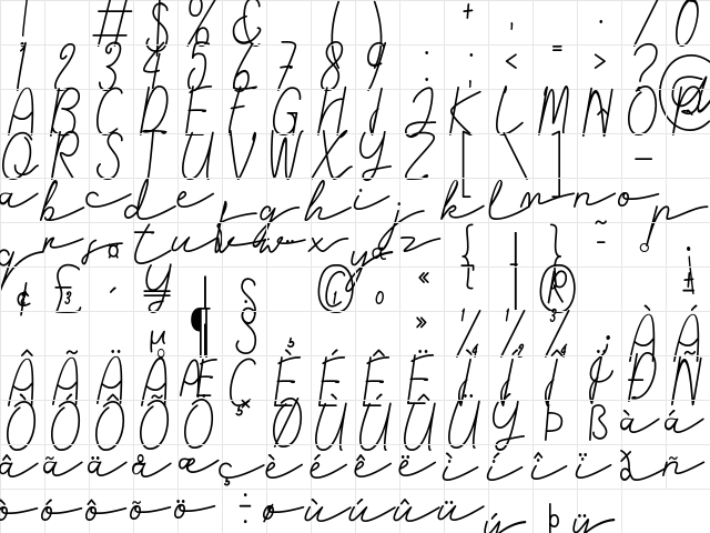 Brighton Regular  glyph index