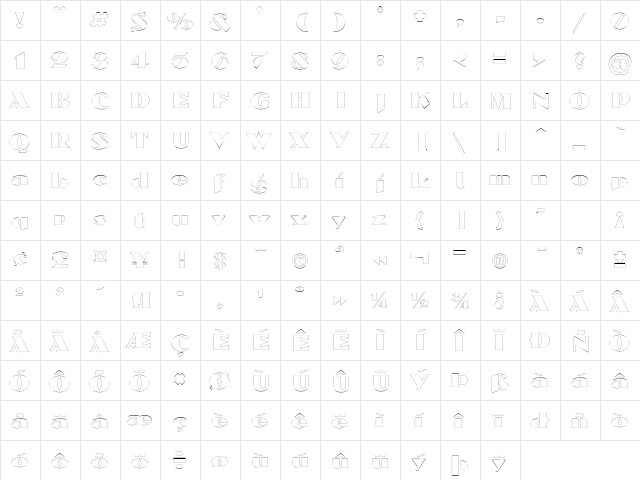 DomenicOutline Regular  glyph index