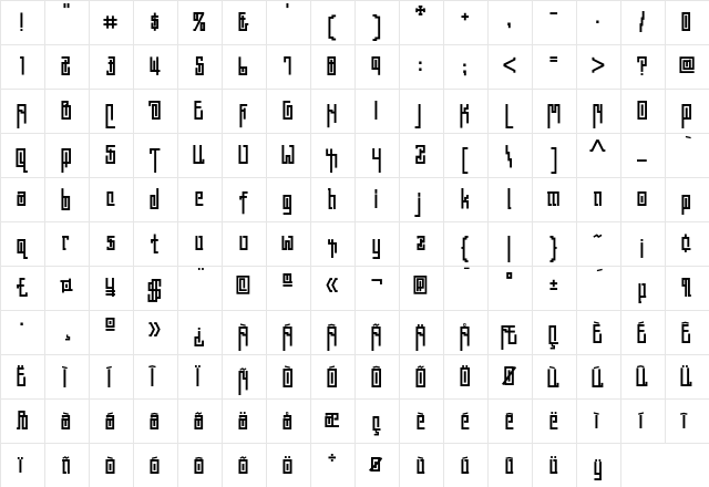 Ashtabula Regular  glyph index
