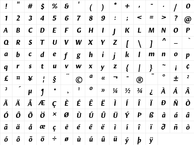 Hildegard LT Std Bold Italic  glyph index