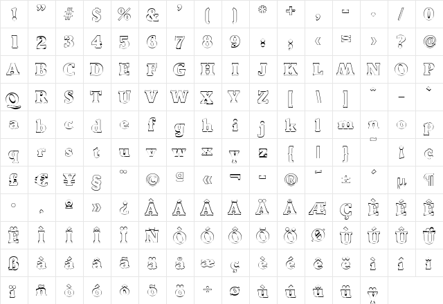 BenjaminBeckerOutline-Heavy Regular  glyph index