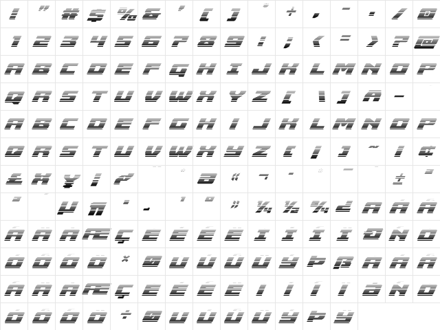 Cruiser Fortress Gradient Italic Italic  glyph index
