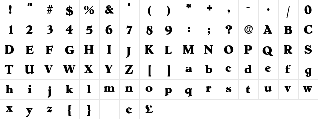 Negotiat Display SSi Regular  glyph index