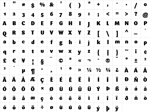 Sari Black  glyph index