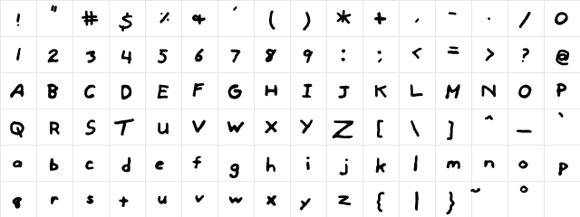 Zanity Normal  glyph index