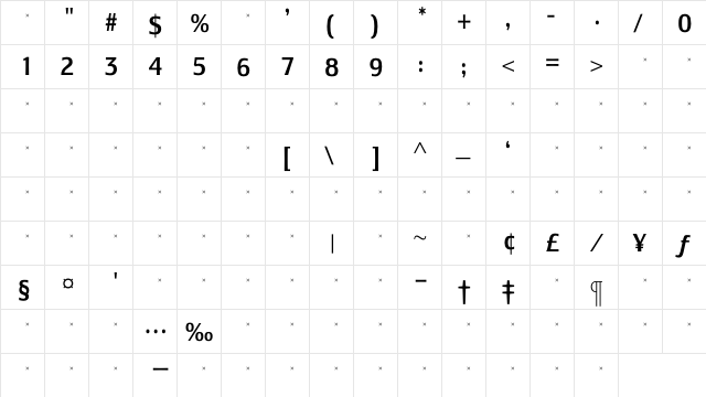 LesmoreMediumCondensedTab Regular  glyph index